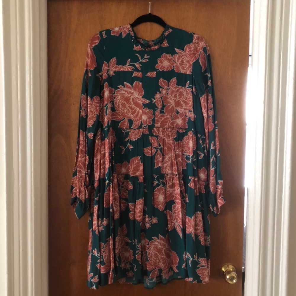 Maeve (Anthropologie) Esther Teal Floral Tiered Tunic Dress (size s)